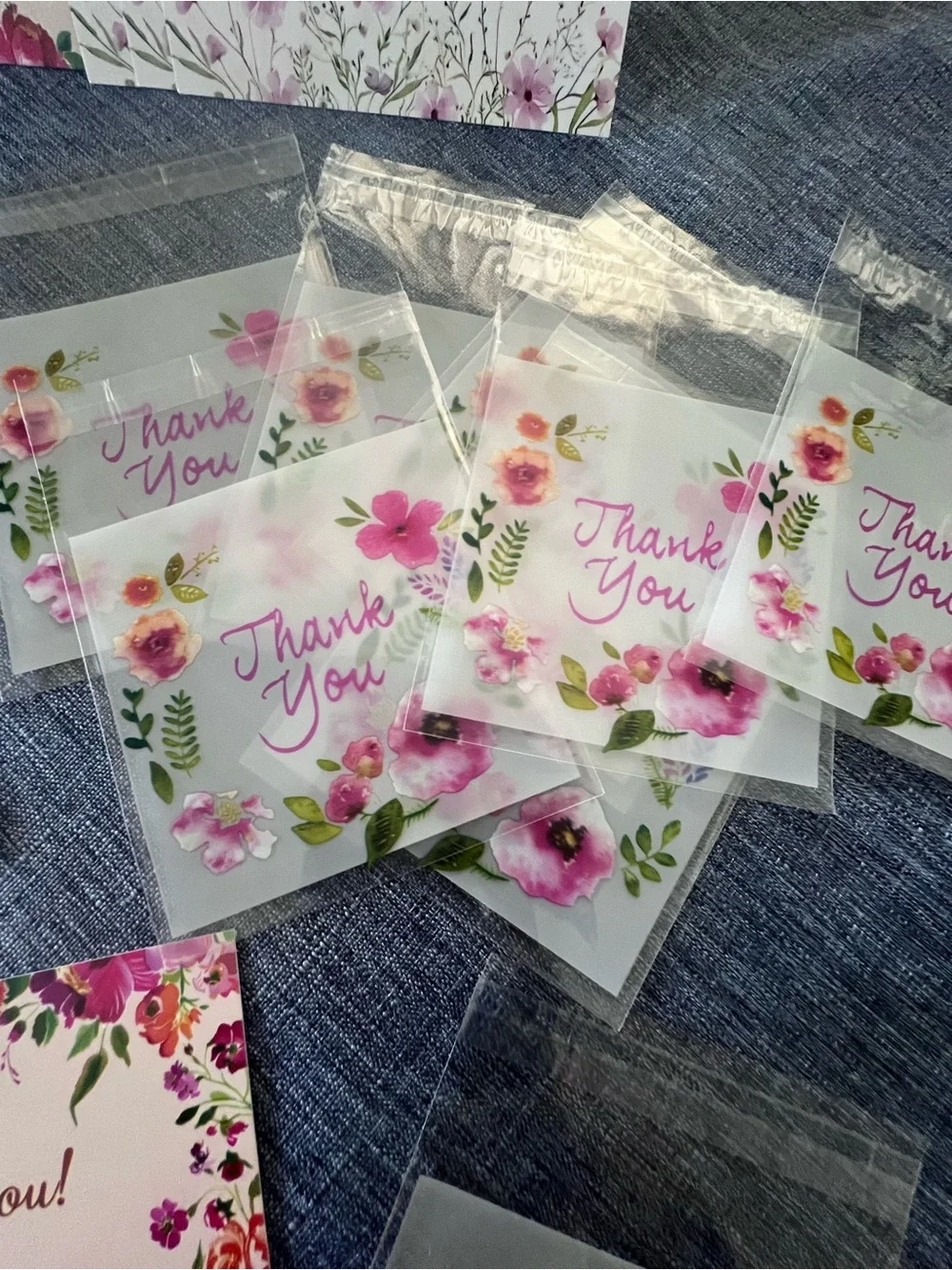 Thank You Floral Cello Bag, Sticker and Card 30 pc Set